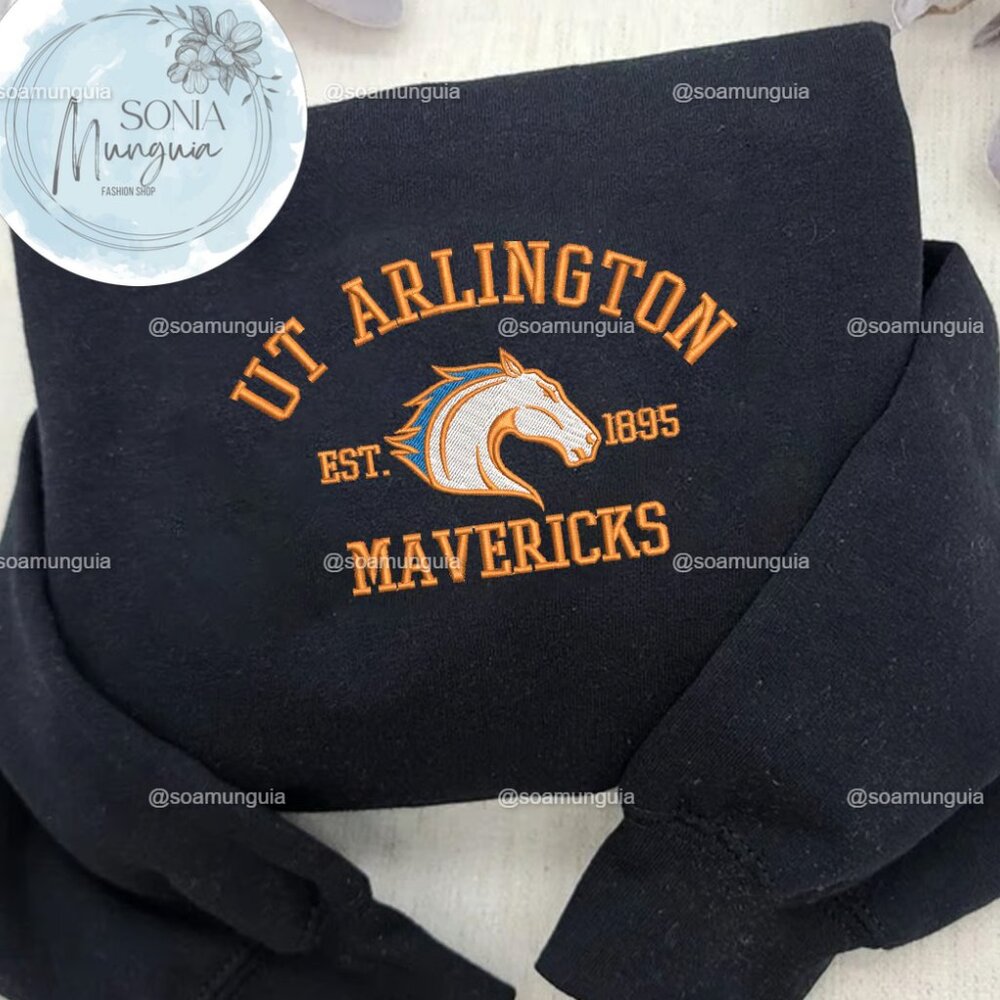 UT Arlington Mavericks Embroidered Crewneck Sweatshirt NCAA Team shirt 1895